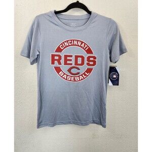 Cincinnati Reds Boys L 12/14 Gray MLB Genuine Merchandise Performance Shirt NWT